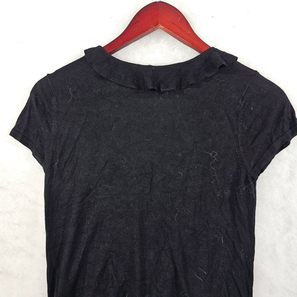 White House Black Market‎ Black Cardigan Sweater Ruffle Front Silk Blend Small - Picture 4 of 9